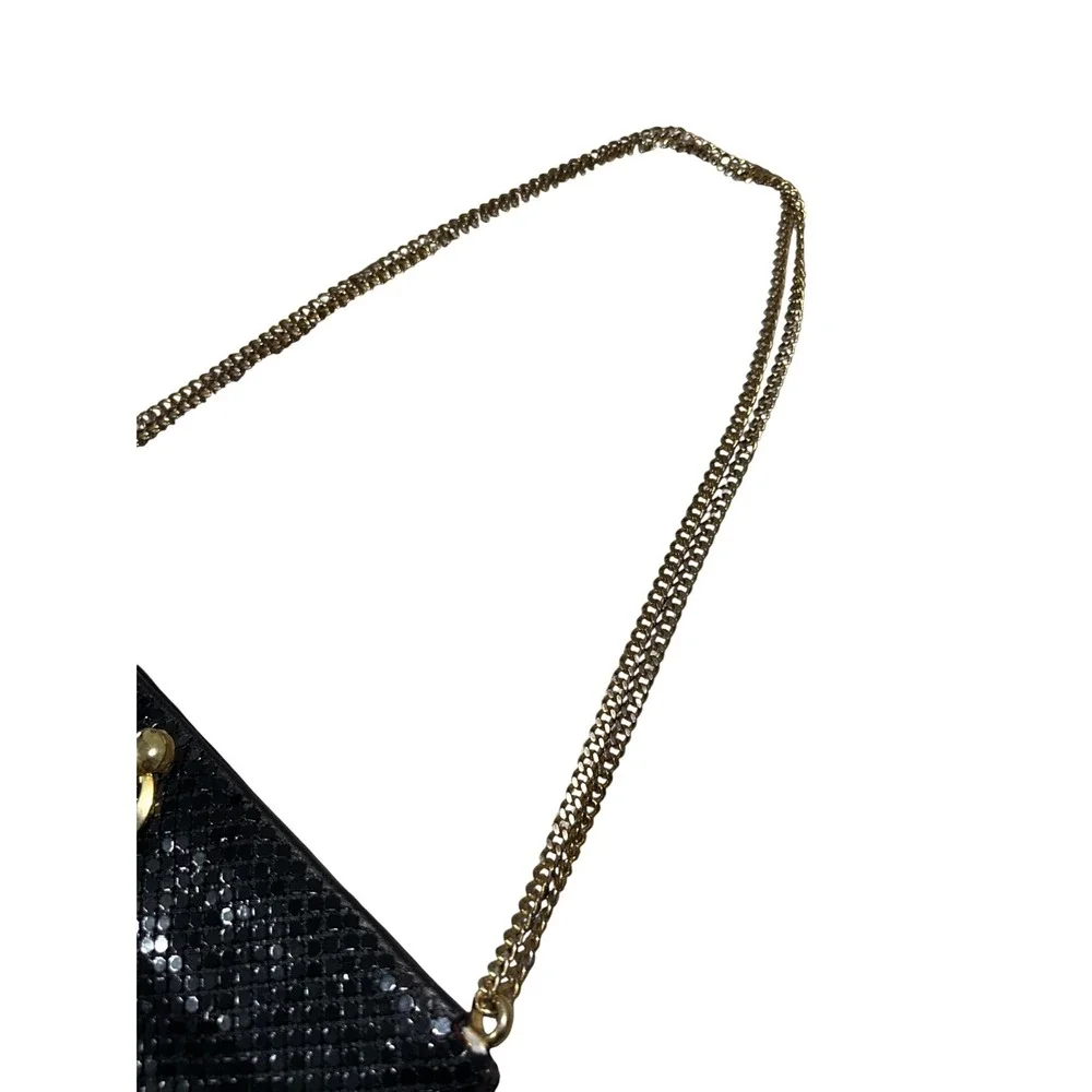 Vintage WHITING & DAVIS Black Metal Mesh Gold Accents Purse Shoulder Bag Chain